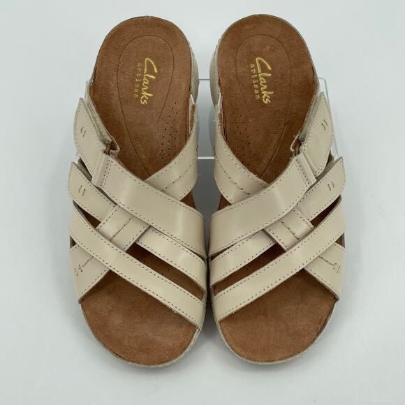 Clarks Women’s Cecily Slide Strappy Sandals Cream Leather, Sz. 6M Adjustable - Picture 5 of 14